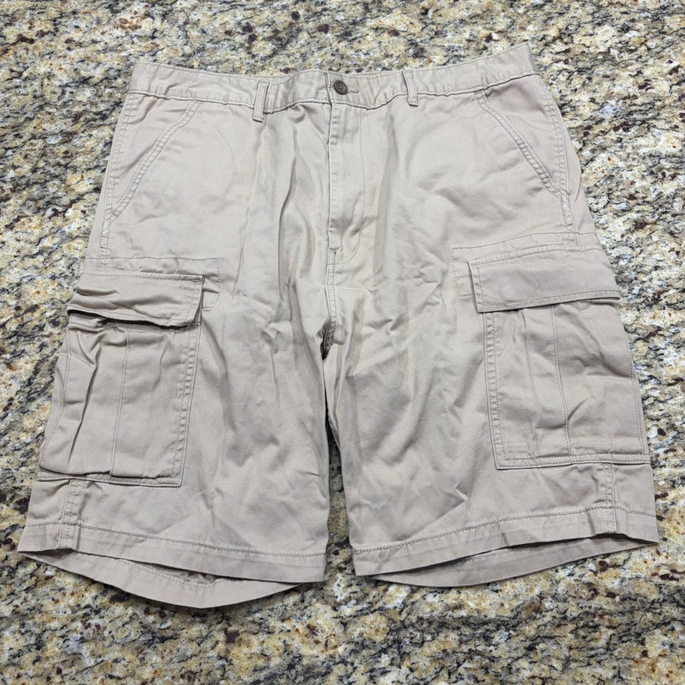 Levis Mens Tan Khaki Cargo Shorts Size W38 Cotton Twill Multi Pocket Utility